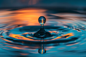 Macro shot capturing the purity of a single water droplet, shimmering in light