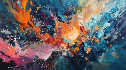 Abstract Color Explosion - Vibrant Artistic Chaos: Colors Colliding in a Chaotic Dance, Each Stroke Breathing Life into the Canvas