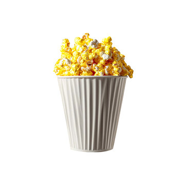 Popcorn viewed float Paper cup with popcorn on a transparent background