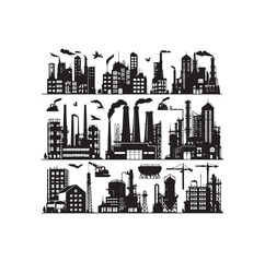 Obraz premium Industrial buildings icons vector silhouette set illustration