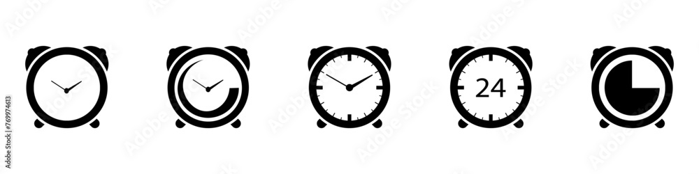 Poster black timer icon on a white background. isolated vector set of time or timer elements. stopwatch sym