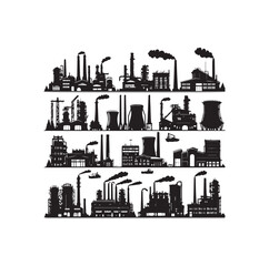 Industrial buildings icons vector silhouette set illustration