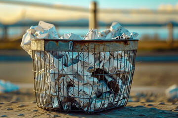 A basket full of paper waste is sitting on the ground - Powered by Adobe