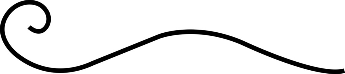 Hand drawn swirling line and ornamental curl. Abstract calligraphic vector doodled dividers underline test icon isolated on transparent background. Use for writing sketching.