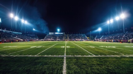 Amidst the night sky, the American football stadium radiates with energy, igniting passion and excitement in fans.