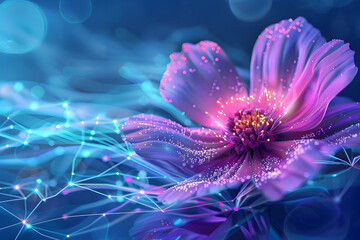 Abstract flower technology background in colorful neon.