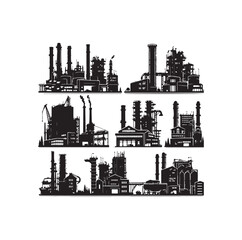 Industrial buildings icons vector silhouette set illustration