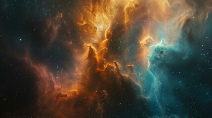Celestial Blaze: Fiery Nebula and Interstellar Clouds Dance in Cosmic Harmony, Creating an Enthralling Spectacle of Light and Energy that Reverberates Across the Galactic Expanse