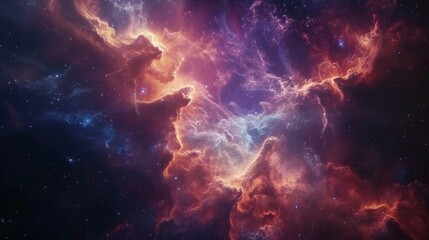 Fototapeta na wymiar Celestial Blaze: Fiery Nebula and Interstellar Clouds Dance in Cosmic Harmony, Creating an Enthralling Spectacle of Light and Energy that Reverberates Across the Galactic Expanse