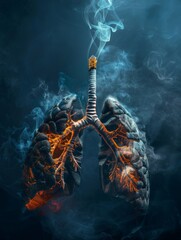 Anatomically correct human lungs showing effects of smoking cigarette
 - obrazy, fototapety, plakaty