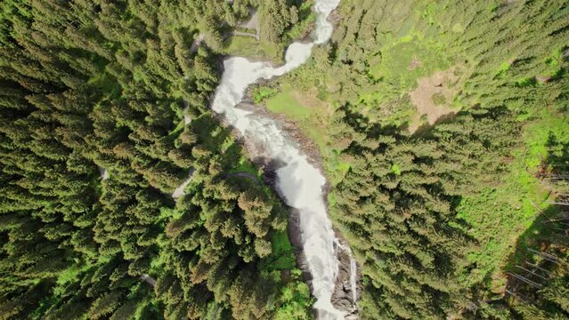 Drone footage over Krimmler waterfall