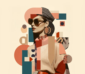 Fashion girl abstract portrait, retro style trendy paper collage with texture variations, mixed art - 769977234
