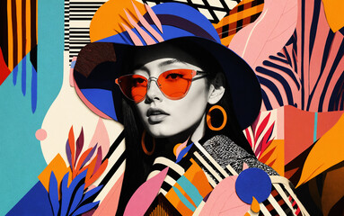 Fashion girl abstract portrait, trendy paper collage with texture variations, mixed art - 769977243
