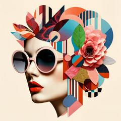 Fashion girl abstract portrait, retro style trendy paper collage with texture variations, mixed art - 769977244