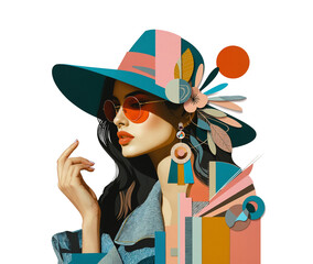 Fashion girl abstract portrait, trendy paper collage with texture variations, mixed art - 769977264