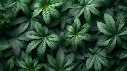 Draufsicht auf dichte grüne Cannabis Pflanzen - obrazy, fototapety, plakaty