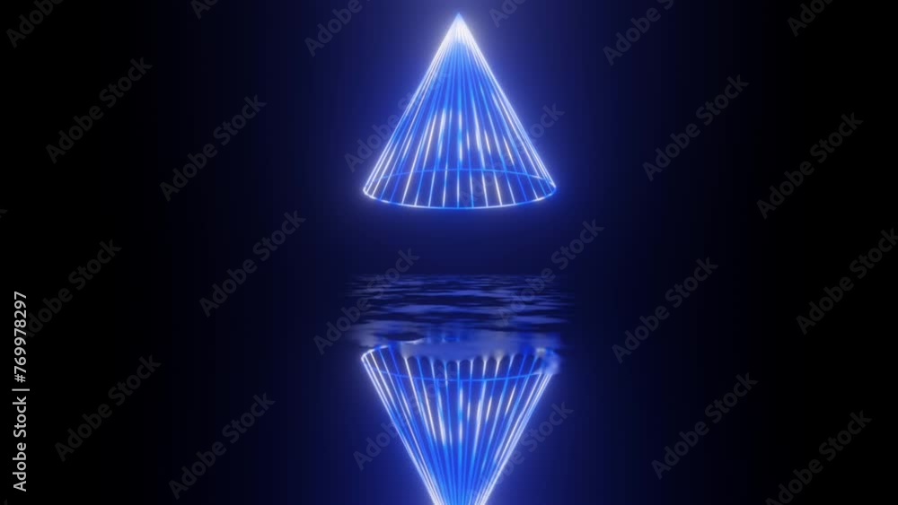 Poster neon design of wireframe cone 4k video with various neon elements and a reflecting floor. looped 3d 