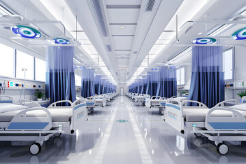 Hospital room with beds and medical equipment in hospital.