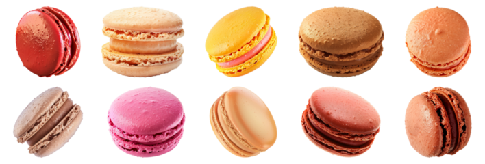 Assorted colorful macarons cut out on transparent background