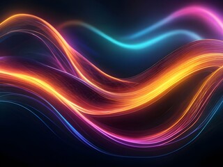Abstract background with futuristic neon light waves. Modern background. Relaxing rhythm. Generative AI