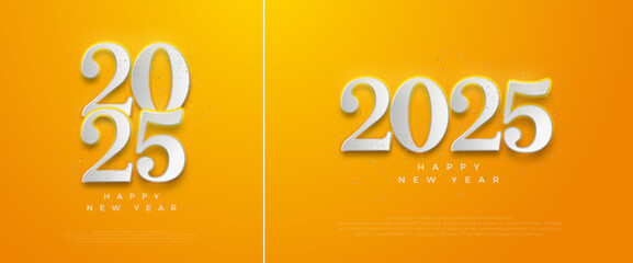 New Year Design 2025. With white numbers and luxurious yellow background. Premium vector design for posters, banners, calendar and greetings.