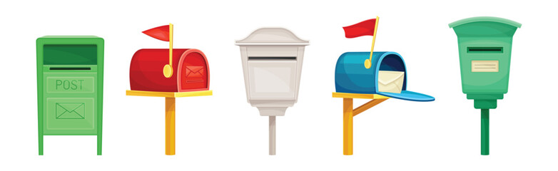 Post Box or Mailbox for Letter Sending Vector Set