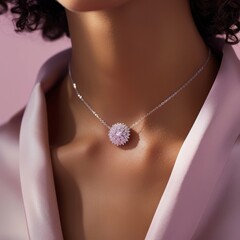 Luminous Luxury: Diamond Necklace on Mauve Set generative ai