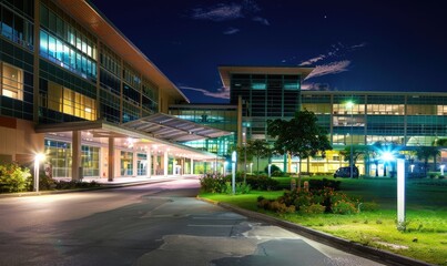 The modern medical building at night - 769981070
