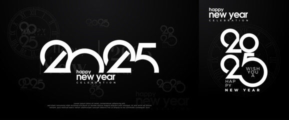 Fototapeta na wymiar Dark and aesthetic 2025 new year design concept. Design several numbers for the new year 2025 with a rare concept. A combination of 2025 numbers with different concepts.
