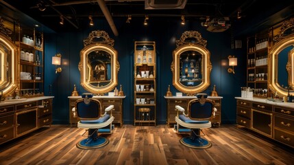 Gold & Blue Elegance: Inside an American Hair Salon generative ai