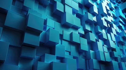 Fotobehang Blue and Background. Modern Tech Background with Multisized Blocks in Blue and Turquoise Tones © AIGen