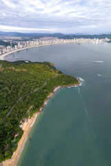 Balneario Camboriu in Santa Catarina. Taquaras Beach and Laranjeiras Beach in Balneario Camboriu. Aerial view in landscape.