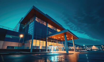 The modern medical building at night