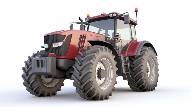 Red agricultural tractor on a white background, side view.