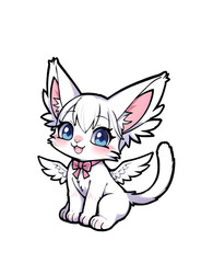 Cute cat with wings coloring page for kids