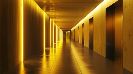 Modern hallway with warm-toned lighting strips - The photo captures a hallway adorned with warm-toned lighting strips, creating a cozy and welcoming environment