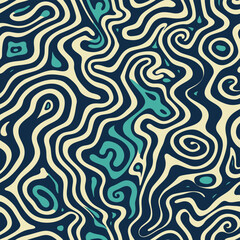 A seamless pattern of an abstract maze in turquoi