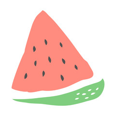 Watermelon piece drawing hand painted with ink brush. Png clipart isolated on transparent background