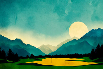 Background minimalist illustration poster design for a day of golf - obrazy, fototapety, plakaty