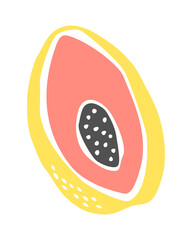 Papaya drawing hand painted with ink brush. Png clipart isolated on transparent background