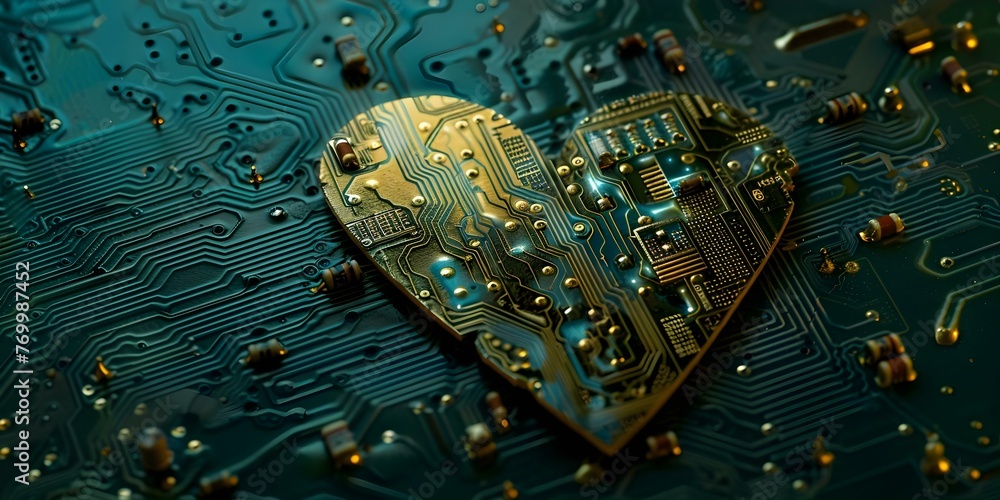 Aufkleber digital ethics: a circuit board heart with binary code. concept technology, heart symbol, circuit bo