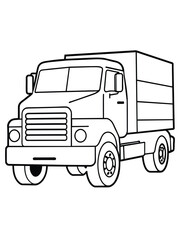 Fototapeta premium Commercial Delivery Box Truck Line Art Outline. Transport Vehicle Vector Illustration for Logistics and Shipping