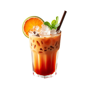 A glass thai iced tea on a transparent background