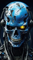android skull, in the style of cyberpunk realism, uhd image, mechanical realism 
