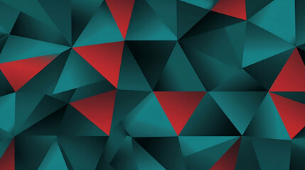 Fototapeta premium A pattern with triangles, with red triangles on a teal background. The design incorporates turquoise and dark gray.