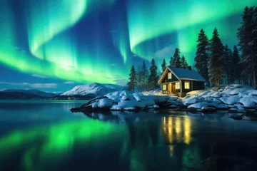 Fotobehang Majestic northern lights dancing in the polar circle, captivating auroral display © Александр Раптовый