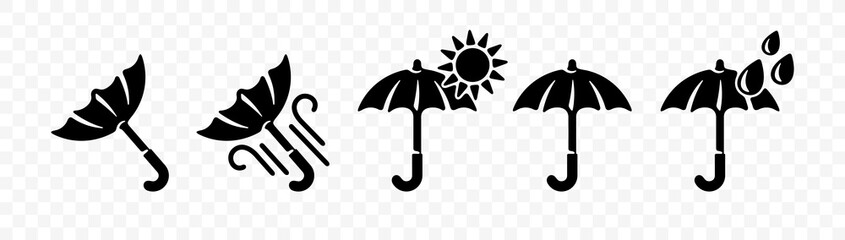 Umbrella, weather, wind and windy, sun shining and raining, graphic design. Wind twisted the umbrella, hot weather and rain, vector design and illustration