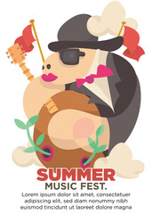 abstract male musician wear luxury suit playing guitar. summer music festival tempalte poster vector illustration