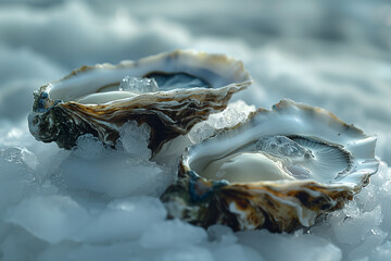 Fresh Oysters on Ice - obrazy, fototapety, plakaty