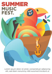 sound of the sea ships. abstract birds and jungle. summer music festival template poster vector illustration